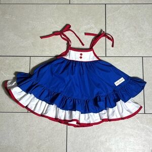 Nelly Madison Girl’s Blue & White Shoulder Tie Ruffle Dress & Bloom Set